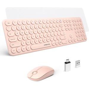 XTREMTEC 2.4G Wireless Keyboard and Mouse Combo, Ultra Slim Silent Cute Computer Keyboard with USB Receiver for Windows, OS, PC, Mac, Tablet(Rosegold) (Rosegold)