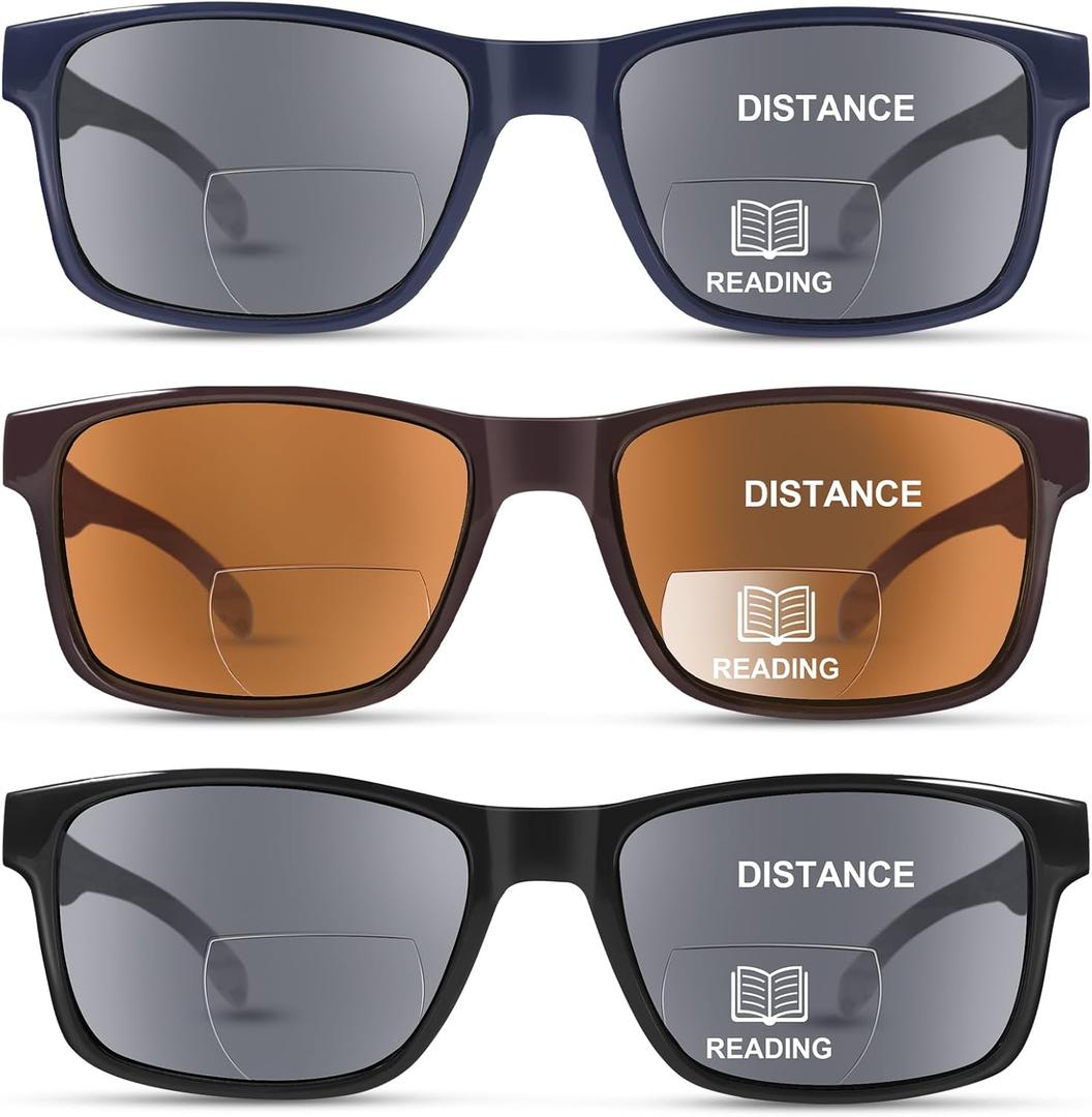 LADEESSE 3 Pack Bifocal Reading Sunglasses For Men/Women - Fashion UV400 Sunglasses With Readers Built In Sun Outdoor