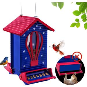 Squirrel Proof Bird Feeder Metal Hanging Seed House Feeders for Outdoors Weight -Activated Protection, Water & Chewing Proof, 5 lbs Large Capacity Anit Squirrel Outside Backyard (Sapphire Blue)