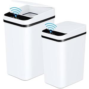 Anborry Bathroom Trash Cans with Lid 2 Pack Touchless Automatic Motion Sensor 2.2 Gal & 4 Gal Small Garbage Can, Smart Electric Narrow Garbage Bin for Bedroom Office Kitchen (White)