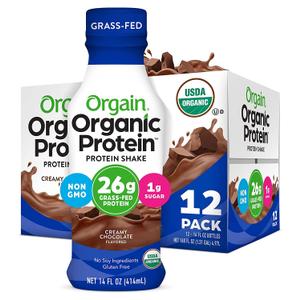 Orgain Organic Protein Shake, Grass Fed Dairy, Creamy Chocolate - 26g High Protein Whey Shake, Ready to Drink, Gluten Free, No Soy Ingredients, No Sugar Added, 14 Fl Oz (Pack of 12) (EXP 08/24/26)