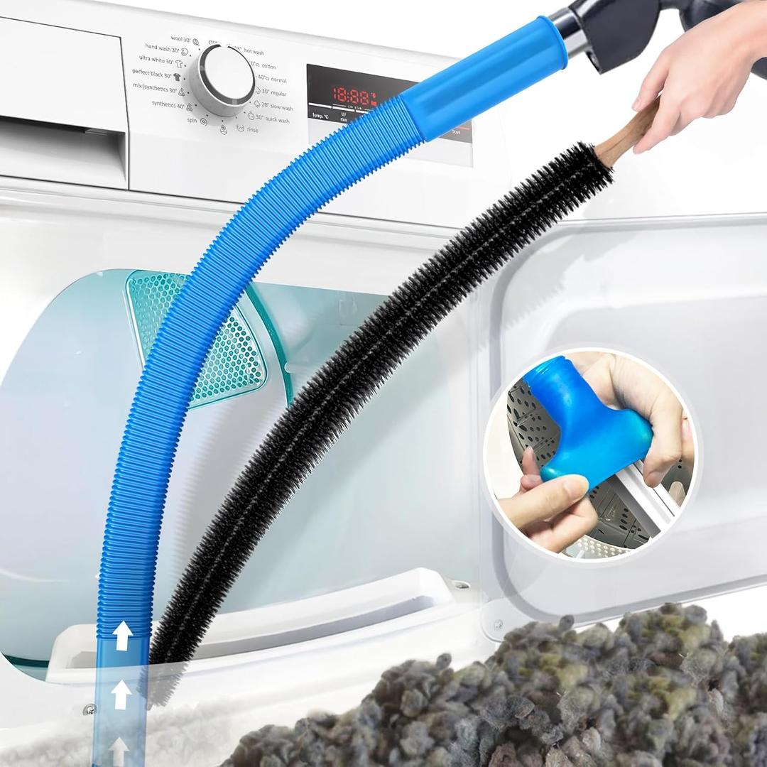 PetOde 2 Pieces Dryer Vent Cleaner Kit Compatible with Most Vacuum Cleaner, Dryer Lint Brush and Vacuum Hose Attachment with Universal Connector, Quickly Lint Remover