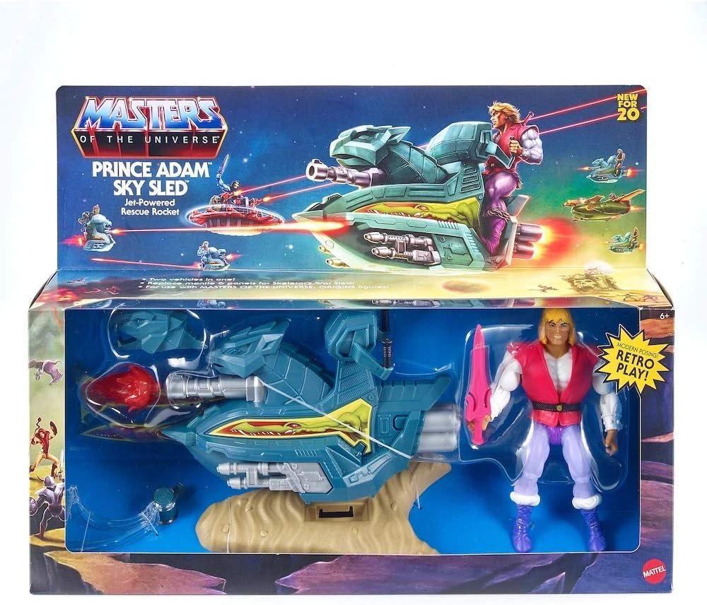 Prince Adam Sky Sled & Figure Masters of the Universe Retro Action Figure Set 5.5", 5 inches tall