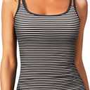 Women Tankini Swim Top Only - Tummy Control Swimsuit Bathing Suit Top (Black, L)