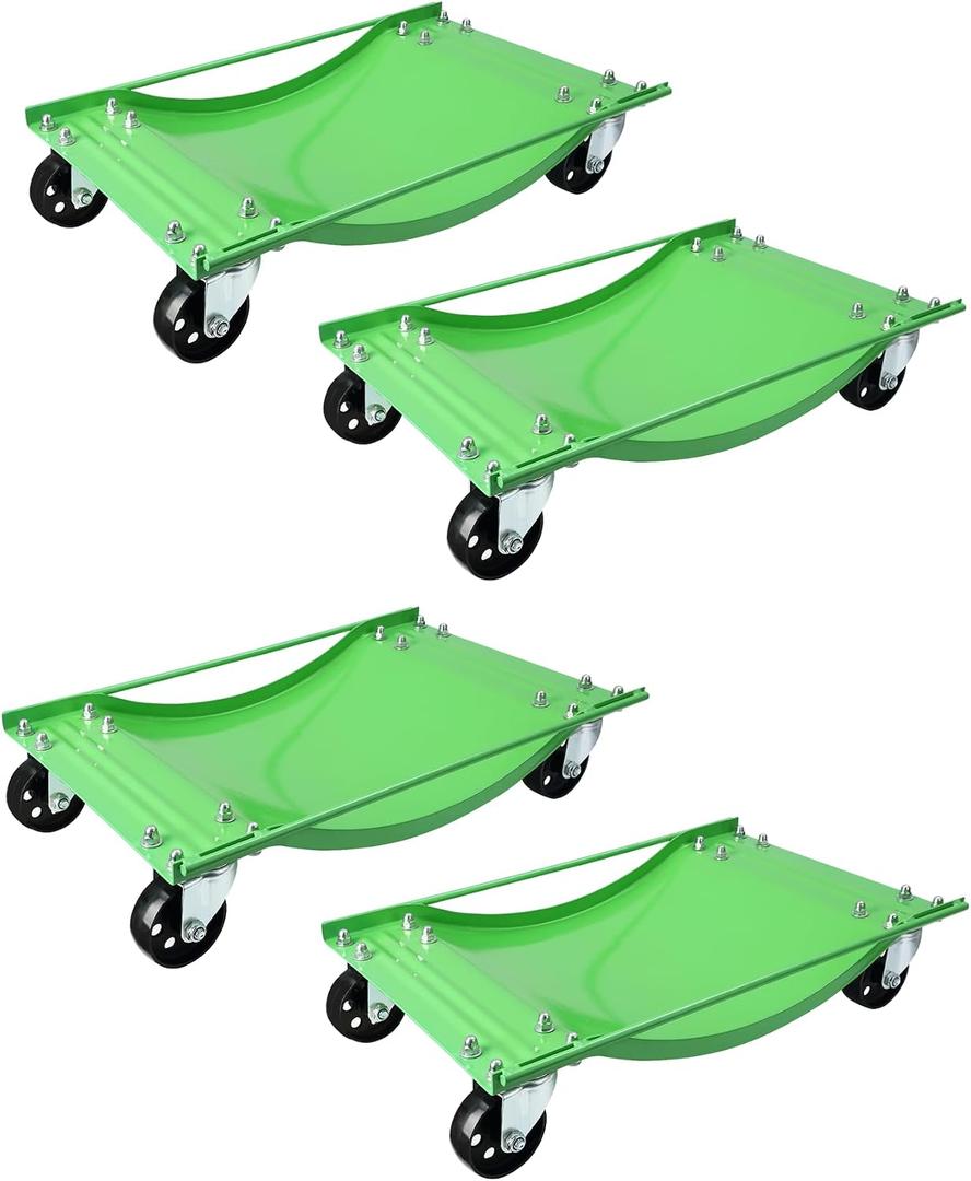 GarveeTech Car Dolly Set of 4, Heavy Duty 10,000 LBS Max Capacity Wheel Dolly, Antiskid Vehicle Dollies for Moving Car with 3.5 in Swivel Steel Wheels for Moving Cars, Trucks, Green