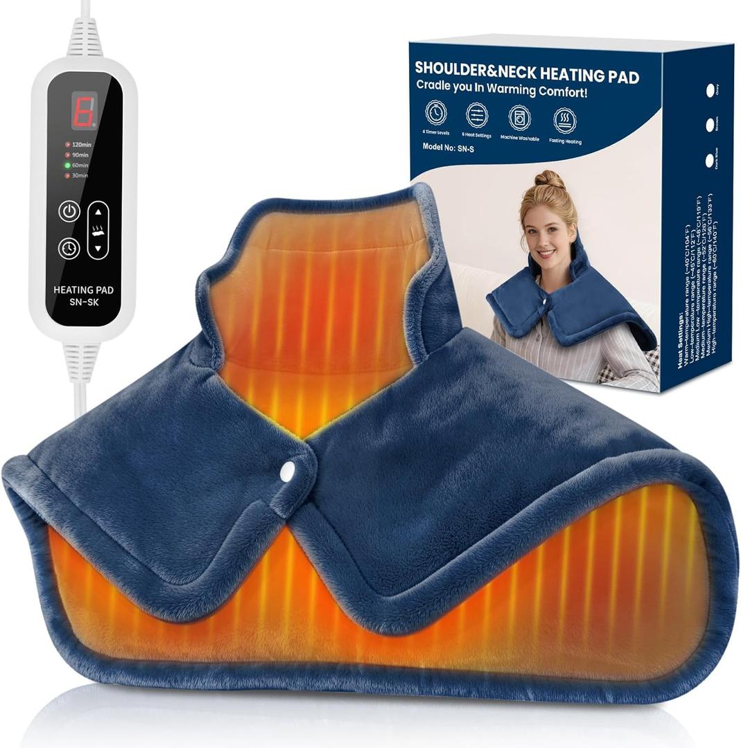 Neck Heating Pad, Heating Pads for Neck and Shoulders and Back with 6 Heat Options 4 Auto-Off Timer, Weighted Heating Pad for Back Pain Relief, Gifts for Mom Women Christmas Birthday
