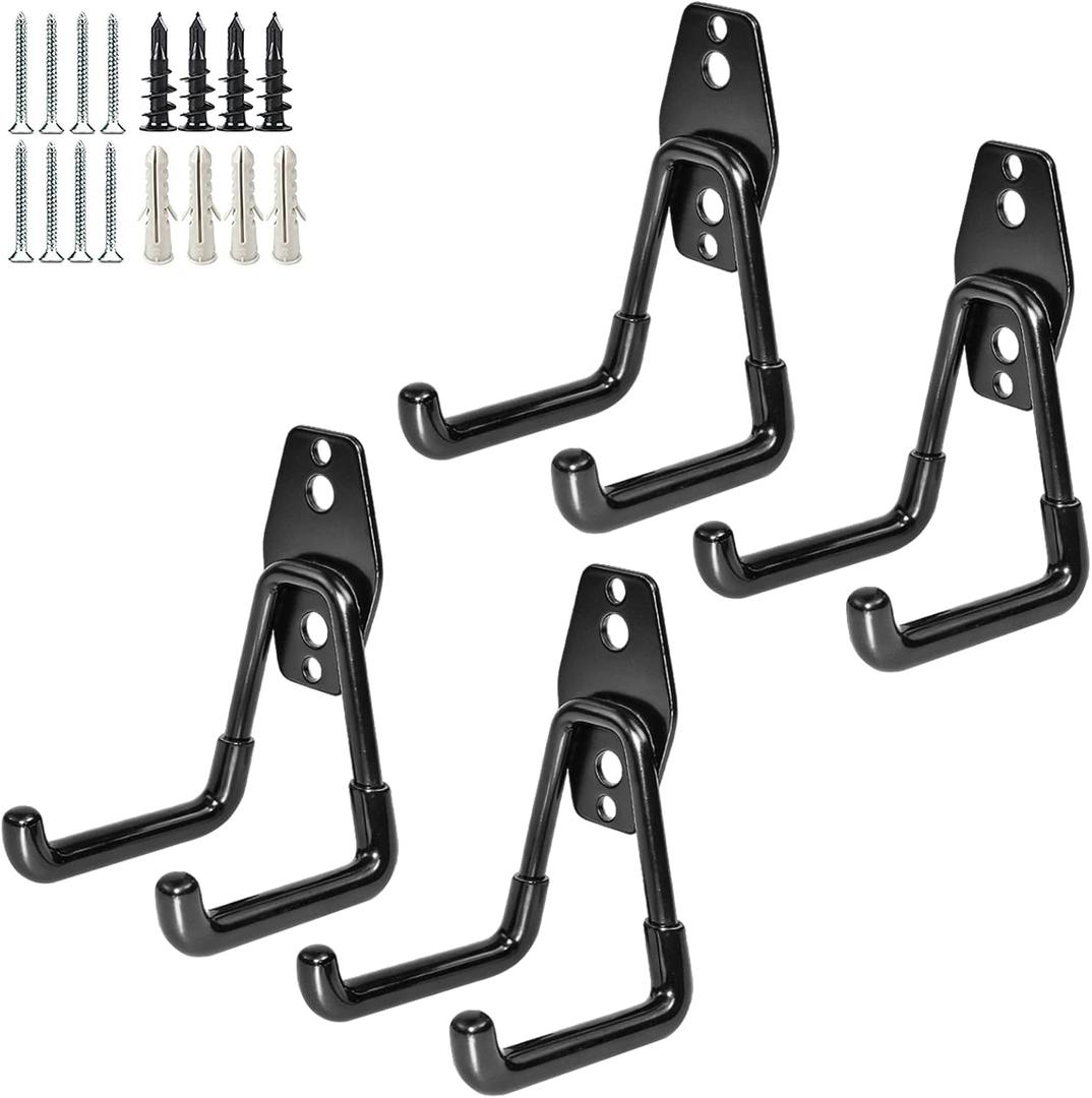 GeeWatom Garage Storage Utility HooksGarage Garden Tool OrganizerSteel Wall Mount Hooks, Garden Small U Hooks (4 Pack-Black)