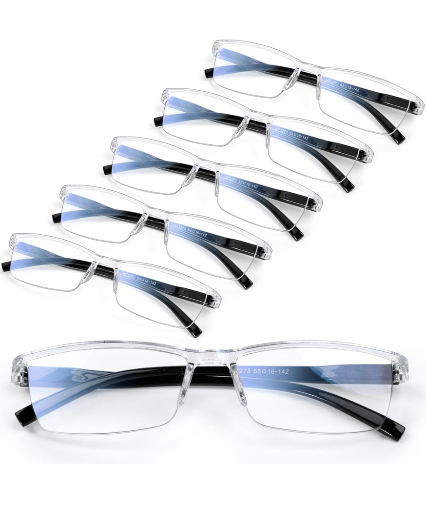 6 pack Executive Style Reading Glasses Men - Durable Readers with 99% Blue Light Blocking - Comfortable Fit with TR90 Frames