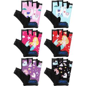 6 Pairs Christmas Kids Bike Gloves Gift Cute Fingerless Gymnastics Workout Golf Gloves for Girls Boys (Black)