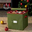 ZOBER Christmas Ornament Storage Box - Stores 64 3" Ornaments, With Dividers - Ornament Organizer Storage Box, Durable Christmas Containers Holder, Dual Zipper - Green