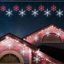 Christmas Snowflake Icicle Lights-9ft 150LED Twinkling Christmas Lights with Timer, Waterproof Connectable Hanging 10 Drop for Eave Window Porch Xmas Indoor Outdoor Decoration (Red and White)
