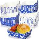 100 Pcs Blue White Floral Paper Food Trays Bulk 1.1 lb Disposable Food Boats White Blue Porcelain Chinoiserie Paper Serving Boat Tray for Bridal Shower Wedding Birthday Tea Party Decor