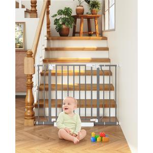 Cideny 29"-40" Baby Gate for Stairs, Auto Close Stroller Friendly Dog Gate Indoor for Doorways, Pressure Mounted Baby Gate, Easy Walk Through Gate for Children & Pets, Grey