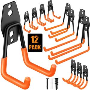 Garage Hooks Pack of 12, Garage Storage System Hooks for Hanging Ladders, Bicycles, Power Tools and More Tools