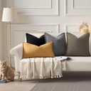 decorUhome Summer Decorative Throw Pillow Covers 20x20 Set of 2 Square Faux Linen Outdoor Neutral Farmhouse Pillow Covers with Stitched Edge for Couch Sofa Living Room, Black