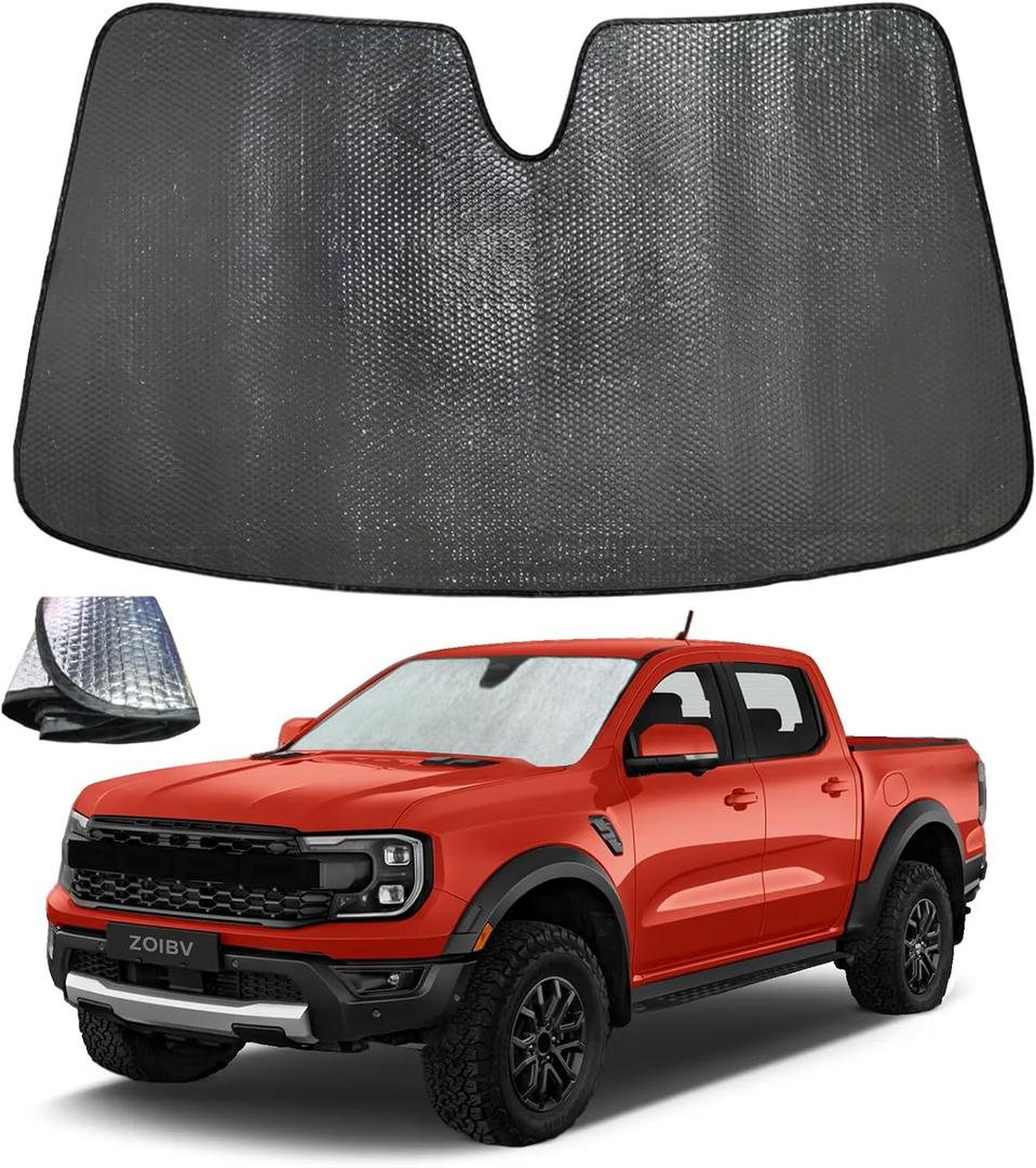 Windshield Sun Shade for Ford Ranger 2019-2024 - 5-Layer Bubble Foldable Front Window Shade Sun Visor Accessories - Blocks Heat & UV Rays