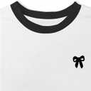 Verdusa Women's Coquette Bow Tops Short Sleeve Shirts Summer Basic Tees (White) M