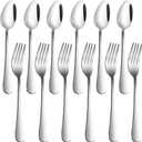 Set of 12, Stainless Steel Dinner Forks and Spoons, findTop Heavy-duty Forks (8 Inch) and Spoons (7 Inch) Cutlery Set (Silver)