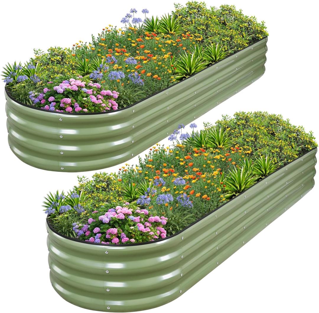 1MORE Galvanized Raised Garden Bed- Planter Garden Boxes Outdoor, Raised Beds for Gardening,Metal Garden Bed Kit for Vegetables Flower, Planter Raised Beds.8x2x1ft Green-2pcs