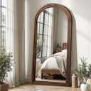 Delma Arched Full Length Floor Mirror with Stand, 55x24 Rustic Farmhouse Solid Wood Frame Wall Mirror for Bedroom, Living Room, Vertical Hanging & Standing(Brown)