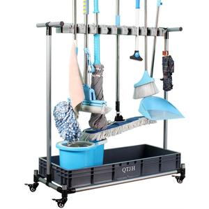broom and mop holder put wet mops movable Commercial mop rack cleaning tool cart storage for garden garage organizer mop drain rack