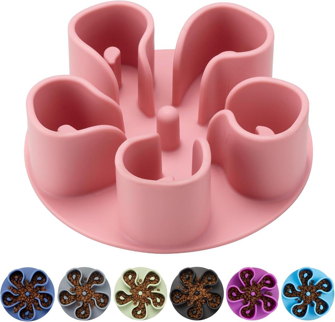 Slow Feeder Dog Bowls Insert, Bestalk Soft Silicone Slow Eating Dog Bowl Insert with Suction Cups for Small, Medium and Large Dogs (Pink, S)