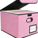 BALEINE File Organizer Box with Lid, Collapsible File Folder Organizer with Plastic Slide, Hanging File Folder Box for Office Document Storage (1 Pack, Pink)
