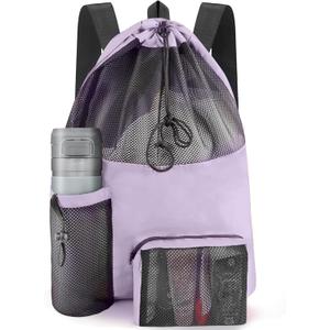 HOHOM Swim Mesh Beach Bag, Waterproof Gym Bags for Women and Men, Large Pool Bag Swimming Gear Drawstring Backpack (Lavender)