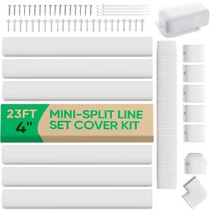 4" 23Ft Mini Split Line Set Cover, Paintable PVC Line Hide Kit
Decorative Pipe Cover with Flexible Duct for Mini Split Air Conditioners, Central AC, Heat Pump & HVAC, Outside and Inside