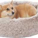 Bedfolks Calming Donut Dog Bed - 30" Round Plush for Medium Dogs, Anti-Anxiety, Machine Washable (Brown, Medium)