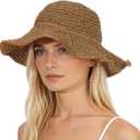 Oweisong Sun Hats for Women Wide Brim Floppy Beach Hats Packable Boho Crochet Straw Hat for Summer Vacation Travel (Brown)