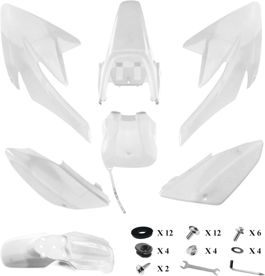 PRO BAT 7 Pcs Plastic Fairing Fender Kit 125cc Dirt Pit Bike CRF 70 CRF70 Apollo, White