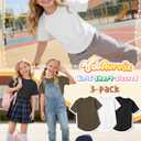 3 Pack Girls' Short Sleeve T-Shirts Loose Fit Crew Neck Tops Raglan Curve Hem Shirts Casual Kids Basic Tees 5-14Y