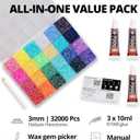 33000Pcs 3mm Rainbow Jelly Rhinestones Gems for Bedazzling Crafting, Colorful Bedazzled Resin Gemstone Flatback Jewel, SS10 Multi Colored Bedazzler Kit with B7000 Glue for Book Clothes Crafts Clothing