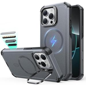ESR for iPhone 16 Pro Max Phone Case with Stand, 23ft Military-Grade Drop Protection with Camera Control, Shock-Absorbing Rugged Cover, Compatible with MagSafe Accessories, Cyber Series, Grey