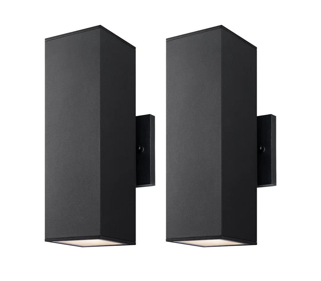 mirrea Modern Outdoor Porch Light Patio Light in 2 Lights with Aluminum Rectangular Tube and Tempered Glass Cover Waterproof Wall Sconce 2 Pack (Matte Black)