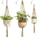 Mkono Macrame Plant Hangers, 3 Different Sizes Indoor Hanging Planters Basket Decorative Flower Pots Holder Stand Boho Home Decor, Brown