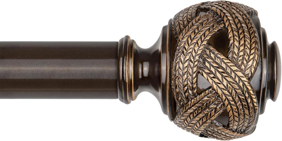 Bronze Curtain Rod 32 to 58 Inches (2.6 to 4.8 ft), USFOOK 7/8 Inch Telescoping Splicing Curtain Rods for Windows 20 to 54 Inch, Drapery Rods with Leaf Finials