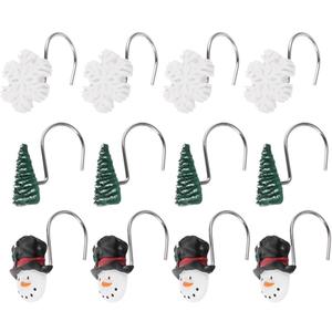12Pcs Christmas Shower Curtain Hooks Christmas Tree Snowflake Snowman Shower Curtain Rings Xmas Bath Hooks for Bathroom Decor