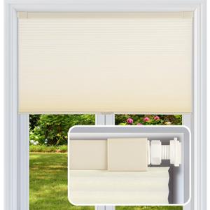 Cordless Cellular Shades, No Drill No Tools Light Filtering Honeycomb Shades, Pleated Blinds for Windows, Easy to Install, Light Cream 34" W x 64" H