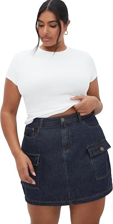 Women’S Summer Denim Skirt High Waist Stretchy Jean Skirt with Pockets Medium 18 Women’S Summer Denim Skirt High Waist Stretchy Jean Skirt with Pockets Medium 18