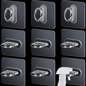 14 PCS Spray Bottle Holder Adhesive Hooks Clear Wall Mount Utility Hooks for Shower Curtain Rod Kitchen Home Bathroom Accessories