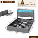 Driftalia Full Size Bed Frame with 4 Storage Drawers, Upholstered Full Bed Frame with LED Lights Headboard and Charging Station, No Box Spring Needed, Easy Assembly - Light Grey