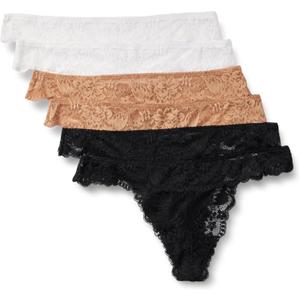 Amazon Essentials Women's Stretch Galloon Lace Thong (X-Large, Black/Washed Bronze/White)