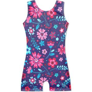 HOZIY Gymnastics Leotards for Girls Unicorn Aurora Rainbow Mermaid Dinosaur Cupcake Sparkle Biketard Toddlers Kids Children (3-4T, Blue Flower)
