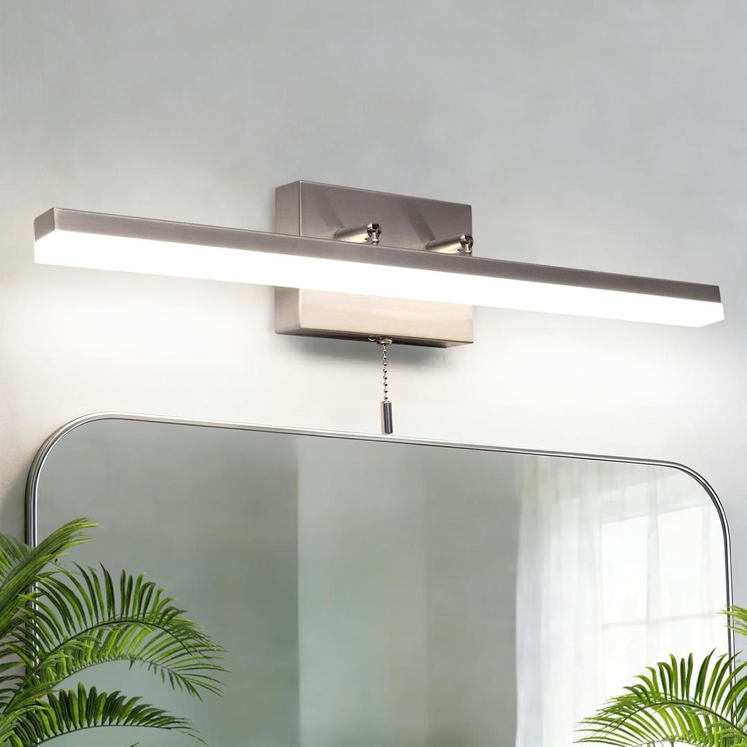 24-Inch Modern Brushed Nickel Bathroom Light Fixture - 180 Rotatable LED Chrome Vanity Light Bar for Over-Mirror Use, 12W Bathroom Sconce Wall Lighting with Switch on/Off