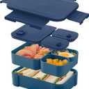 3 in 1 Leak-Resistant Bento Lunch Box For Adults, Teens, & Larger Appetites; Reusable BPA-Free Meal Prep Container with 3 Compartments, Dishwasher/Microwave Safe (Navy Blue)
