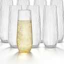 HOMIP 36pcs Clear Plastic Champagne Flutes - 9oz Disposable Champagne Flutes Stemless Toasting Glasses, Ribbed Ripple Design (BPA-Free) for Weddings, Bars & Events - Disposable Party Cups
