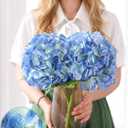 Nubry 2Pcs Blue Hydrangea Artificial Flowers, 22.5In Latex Faux Real Touch Large Hydrangea Flowers with Long Stems & Leaves for Home Office Decor Wedding Party Arrangements(Blue)