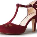 J. Adams Pepper Mary Janes - Vintage Cutout Low Kitten Heels Retro T Strap Pumps (8, Burgundy Vegan Suede)